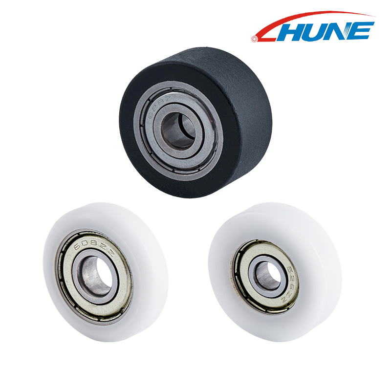 628ZZ F-Shaped ล้อแบนพลาสติกไนลอน/Pa/Pu เหล็กหน้าต่างแบริ่งรอก