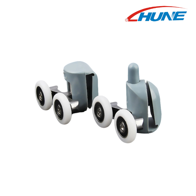 ตู้อาบน้ำกระจกเทมเปอร์ล้อประตูห้องอาบน้ำลูกรอกลูกกลิ้งโค้งพลาสติก